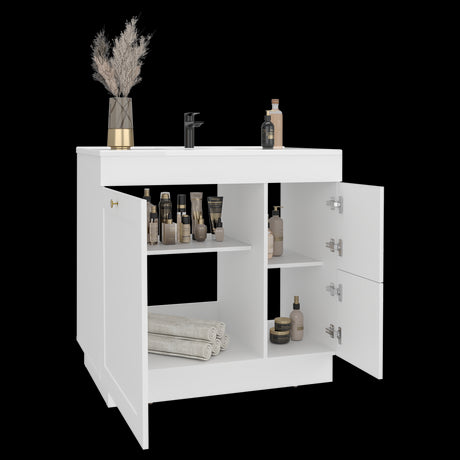 Mueble para Lavamanos Baluarte Blanco 91.7x86.3cm Individual con Lavamanos Empotrado y con Tres Puertas - MUEBLES PARA LAVAMANOS | Bylmo