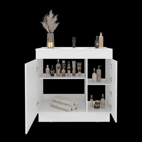 Mueble para Lavamanos Baluarte Blanco 91.7x86.3cm Individual con Lavamanos Empotrado y con Tres Puertas - MUEBLES PARA LAVAMANOS | Bylmo