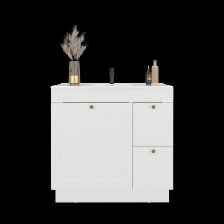 Mueble para Lavamanos Baluarte Blanco 91.7x86.3cm Individual con Lavamanos Empotrado y con Tres Puertas - MUEBLES PARA LAVAMANOS | Bylmo