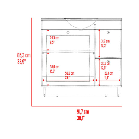 Mueble para Lavamanos Baluarte Blanco 91.7x86.3cm Individual con Lavamanos Empotrado y con Tres Puertas - MUEBLES PARA LAVAMANOS | Bylmo