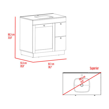 Mueble para Lavamanos Baluarte Blanco 91.7x86.3cm Individual con Lavamanos Empotrado y con Tres Puertas - MUEBLES PARA LAVAMANOS | Bylmo