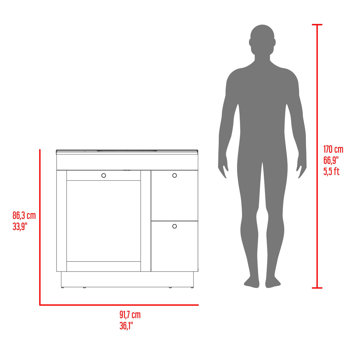 Mueble para Lavamanos Baluarte Blanco 91.7x86.3cm Individual con Lavamanos Empotrado y con Tres Puertas