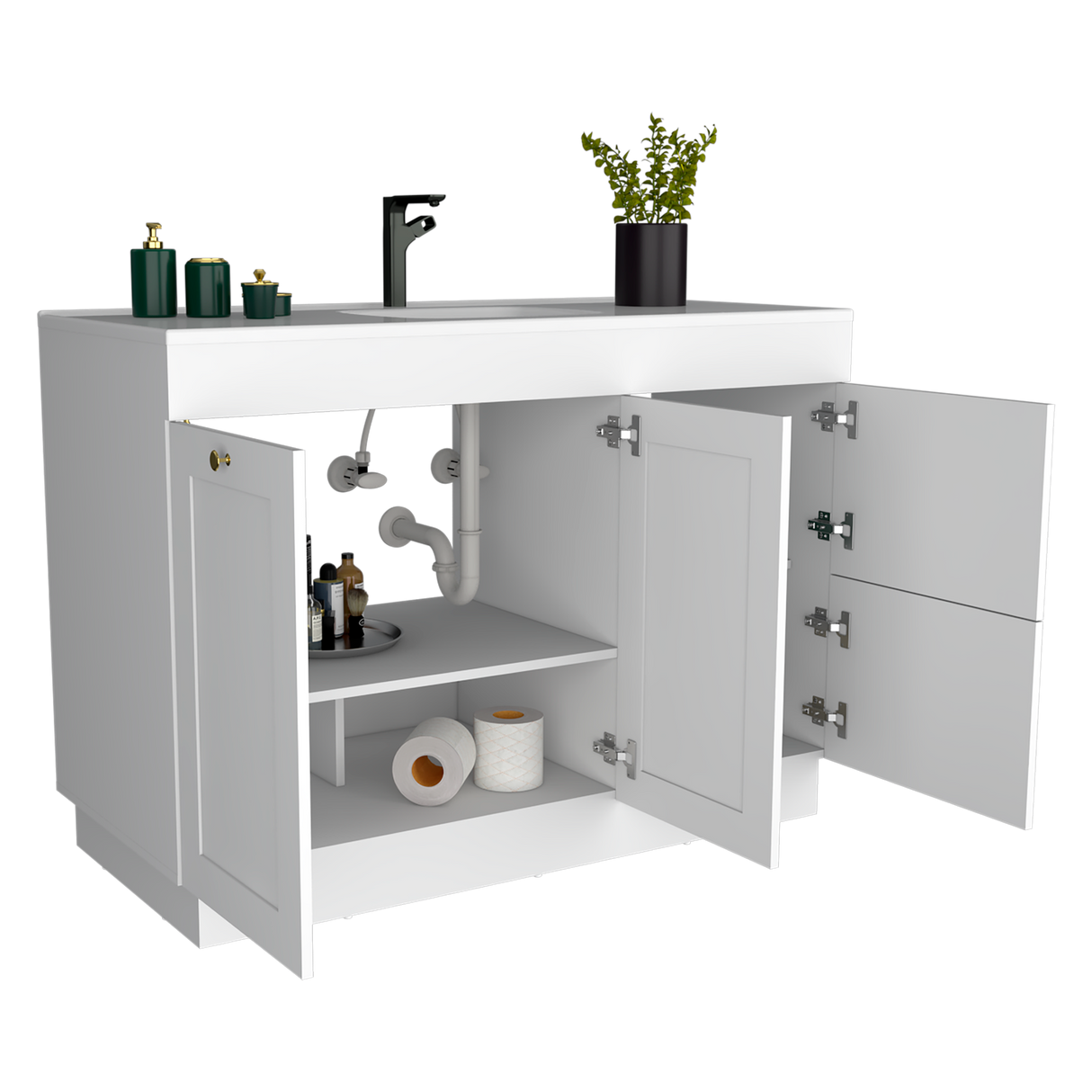 Mueble para Lavamanos Baluarte Blanco 121.9x86.3cm Individual con Lavamanos Empotrado y con Cuatro Puertas - MUEBLES PARA LAVAMANOS | Bylmo