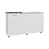 Mueble Inferior de Cocina Creta Blanco 150x88cm con Mesón de Acero Inoxidable Lado Izquierdo y con Estufa - MUEBLES INFERIORES DE COCINA | Bylmo