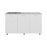 Mueble Inferior de Cocina Creta Blanco 150x88cm con Mesón de Acero Inoxidable Lado Izquierdo y con Estufa - MUEBLES INFERIORES DE COCINA | Bylmo