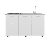 Mueble Inferior de Cocina Creta Blanco 150x88cm con Mesón de Acero Inoxidable Lado Izquierdo y con Estufa - MUEBLES INFERIORES DE COCINA | Bylmo