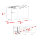 Mueble Inferior de Cocina Creta Blanco 150x88cm con Mesón de Acero Inoxidable Lado Izquierdo y con Estufa - MUEBLES INFERIORES DE COCINA | Bylmo