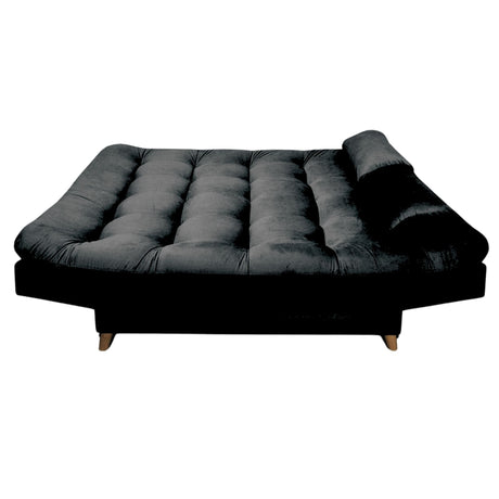 Sofá Cama Magic Negro Brillante 180x30cm de Tres Puestos Reclinable Con Tapizado Acolchado y Antifluido - SOFAS Y POLTRONAS | Bylmo