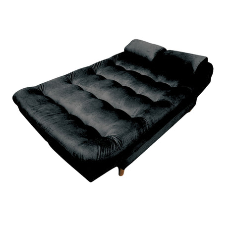 Sofá Cama Magic Negro Brillante 180x30cm de Tres Puestos Reclinable Con Tapizado Acolchado y Antifluido - SOFAS Y POLTRONAS | Bylmo