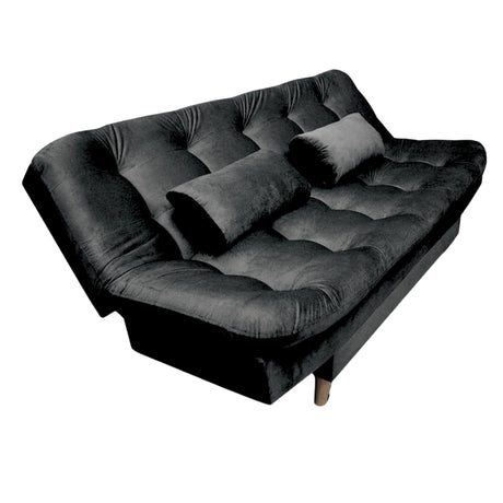 Sofá Cama Magic Negro Brillante 180x30cm de Tres Puestos Reclinable Con Tapizado Acolchado y Antifluido - SOFAS Y POLTRONAS | Bylmo