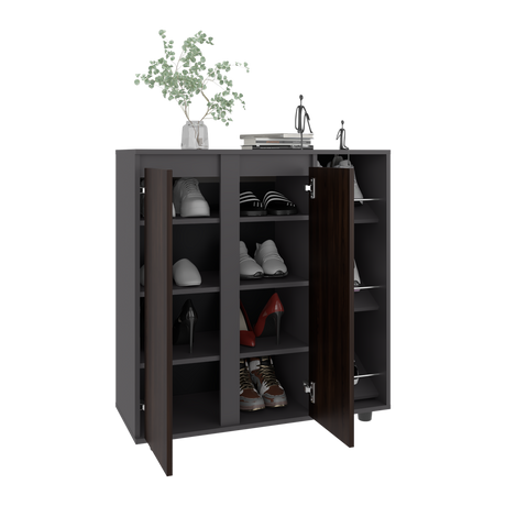 Zapatero Houck Plomo Y Nogal 86.5x91.5cm Vertical de Tres Niveles para Once Zapatos - ZAPATEROS | Bylmo