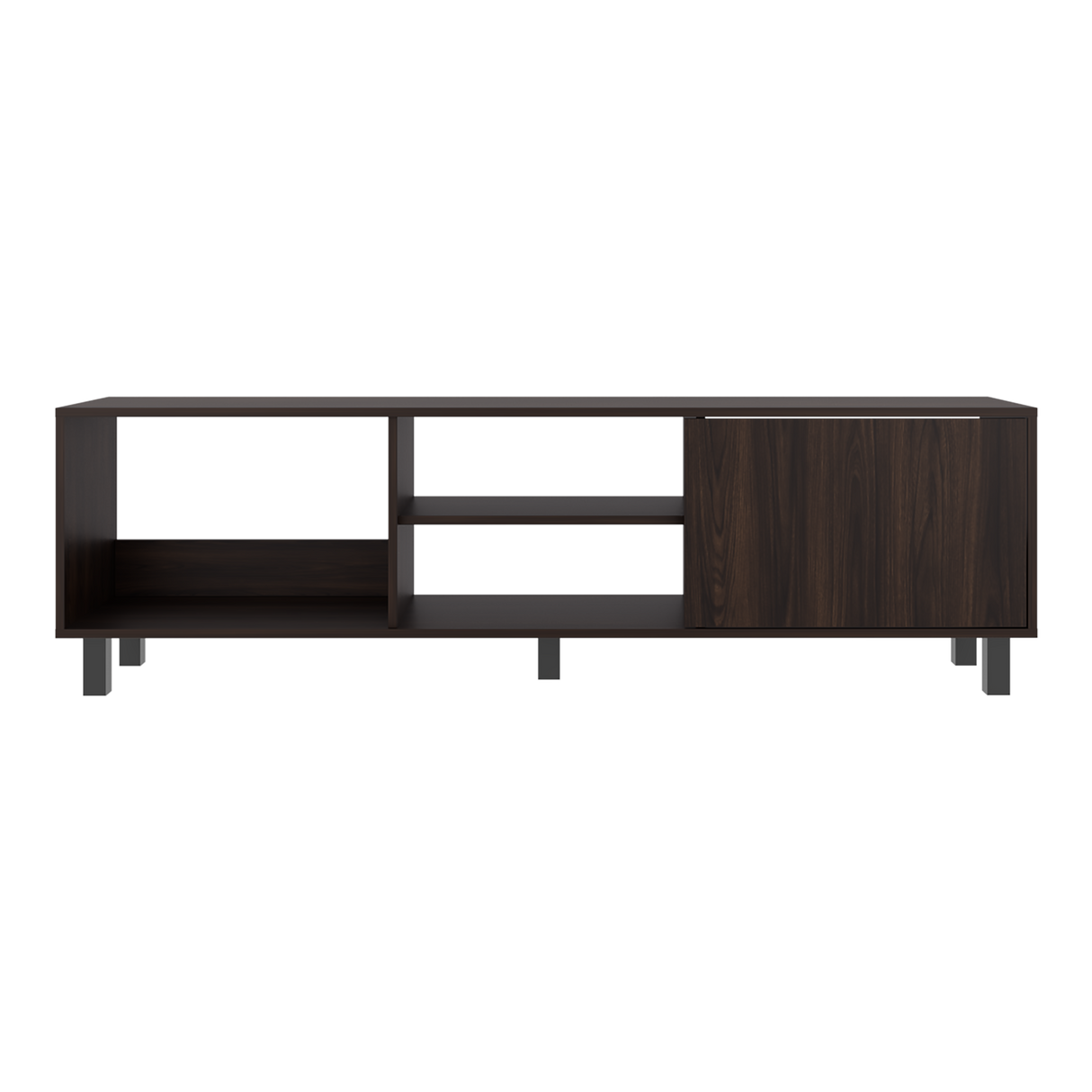 Rack de TV Tunez Nogal 160x47.5cm Para TV Hasta 70" Pulgadas con Cuatro Compartimientos y Ranuras para Cable - MUEBLES DE TV | Bylmo