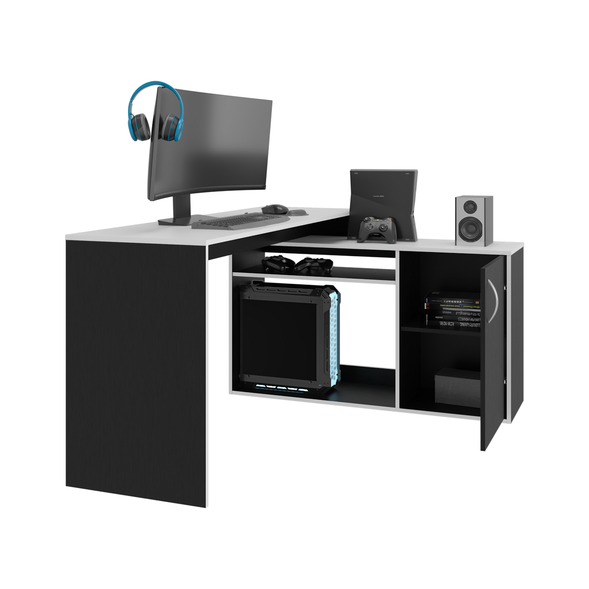 Escritorio Gamer Axis Wengue Y Blanco 150x77.1cm con Organizador de Libros - ESCRITORIOS | Bylmo