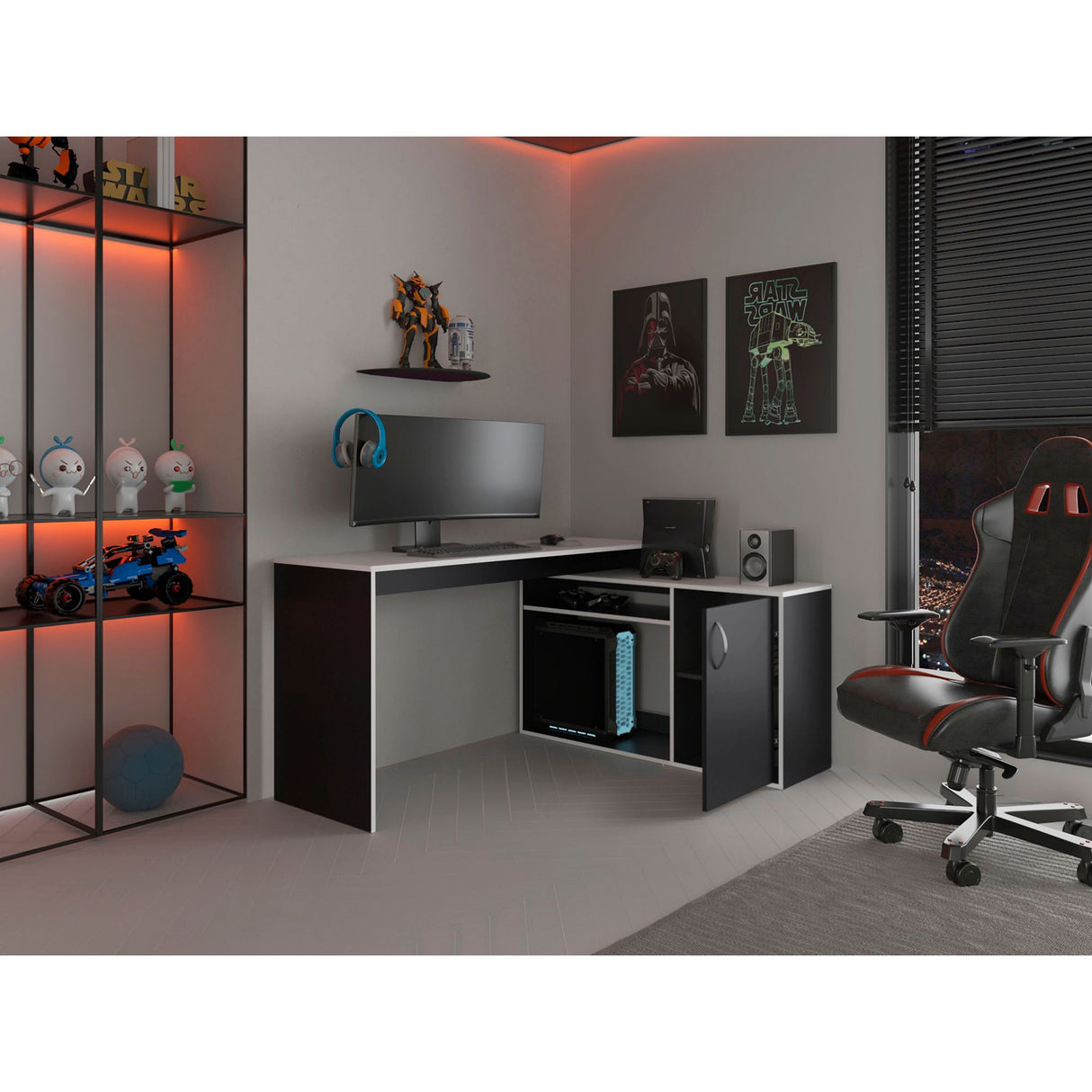 Escritorio Gamer Axis Wengue Y Blanco 150x77.1cm con Organizador de Libros - ESCRITORIOS | Bylmo