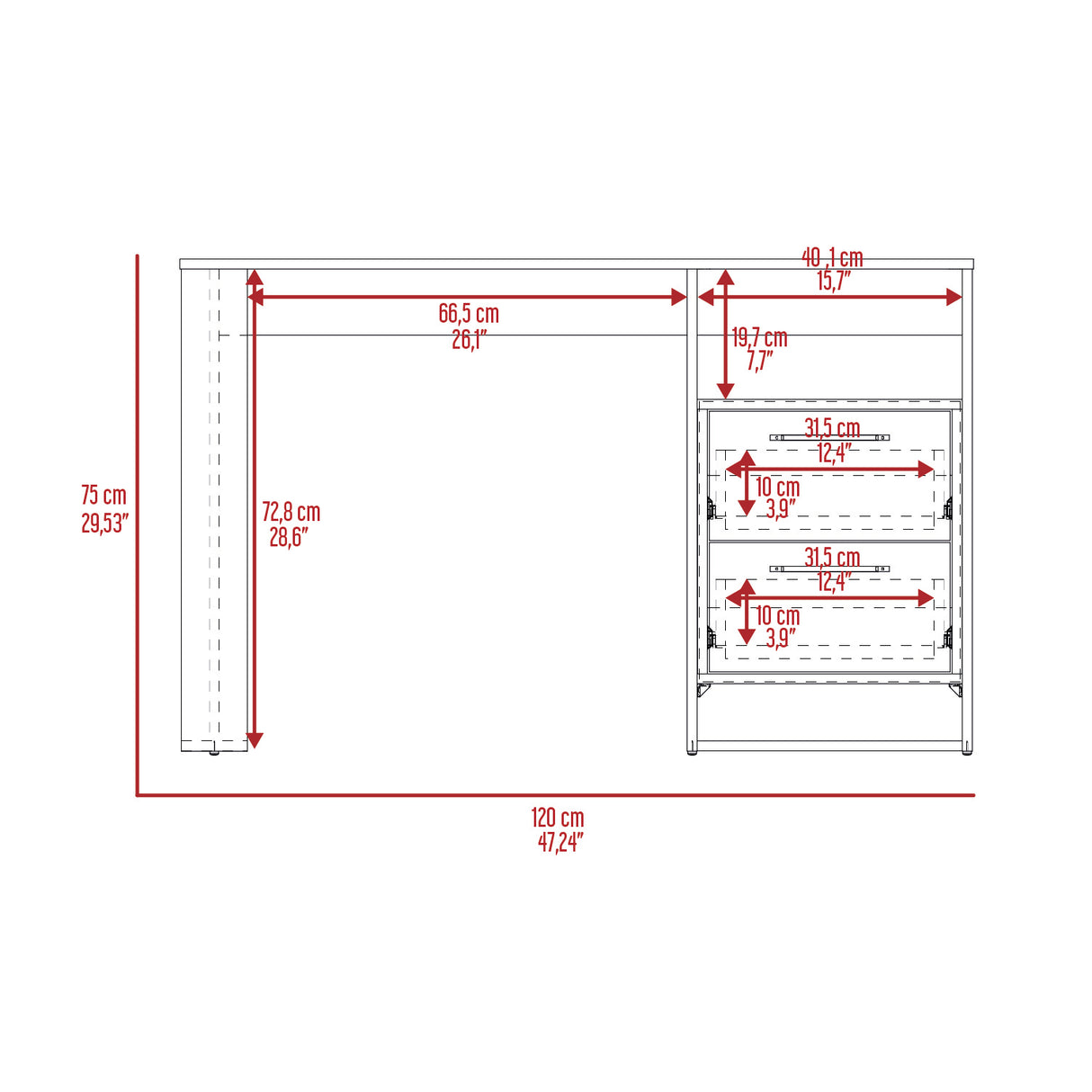 Escritorio Verlot Arupo Y Capri 120x75cm con Dos Cajones y con Archivador - ESCRITORIOS | Bylmo