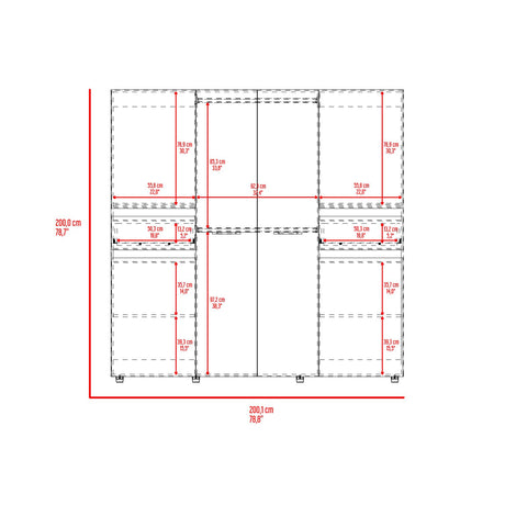 Closet Berino Wengue Y Fresno Europeo 200x200cm con Dos Cajones y con Seis Puertas - CLOSETS | Bylmo