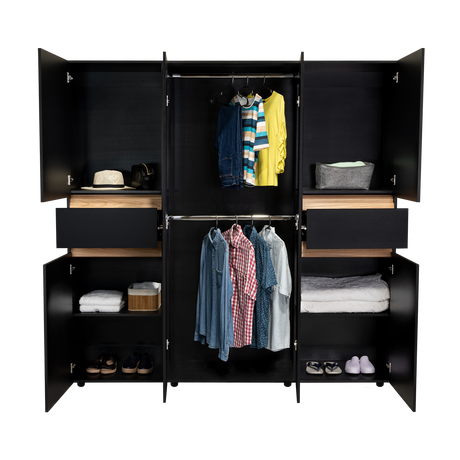Closet Berino Wengue Y Fresno Europeo 200x200cm con Dos Cajones y con Seis Puertas - CLOSETS | Bylmo