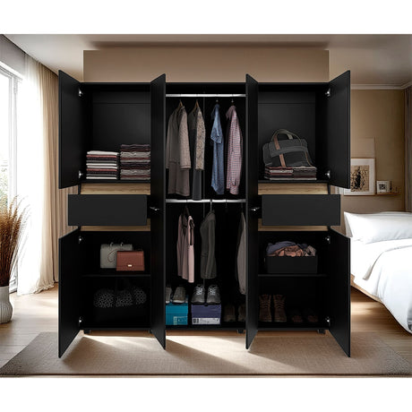 Closet Berino Wengue Y Fresno Europeo 200x200cm con Dos Cajones y con Seis Puertas - CLOSETS | Bylmo