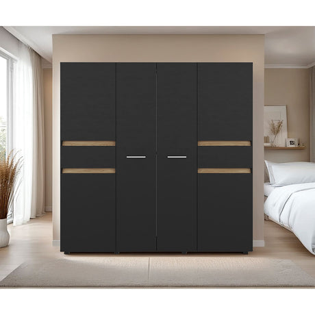 Closet Berino Wengue Y Fresno Europeo 200x200cm con Dos Cajones y con Seis Puertas - CLOSETS | Bylmo