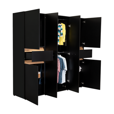 Closet Berino Wengue Y Fresno Europeo 200x200cm con Dos Cajones y con Seis Puertas - CLOSETS | Bylmo