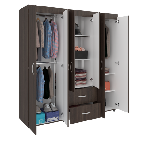 Closet Bariloche Milan Y Blanco 170.3x180cm con Dos Cajones y con Seis Puertas - CLOSETS | Bylmo