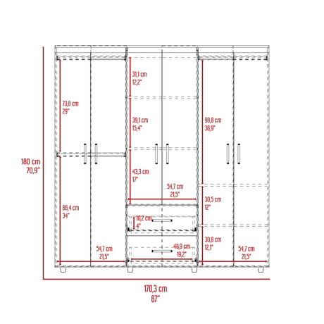 Closet Bariloche Milan Y Blanco 170.3x180cm con Dos Cajones y con Seis Puertas - CLOSETS | Bylmo