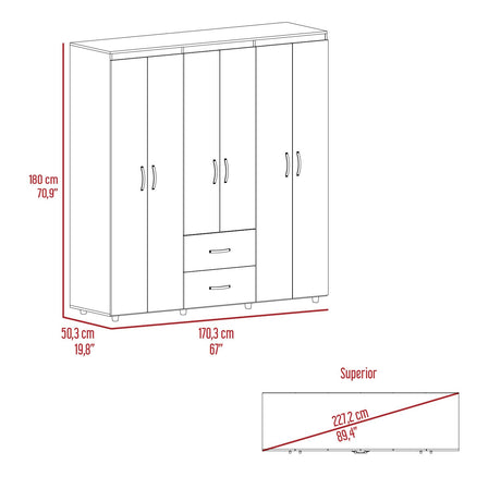 Closet Bariloche Milan Y Blanco 170.3x180cm con Dos Cajones y con Seis Puertas - CLOSETS | Bylmo