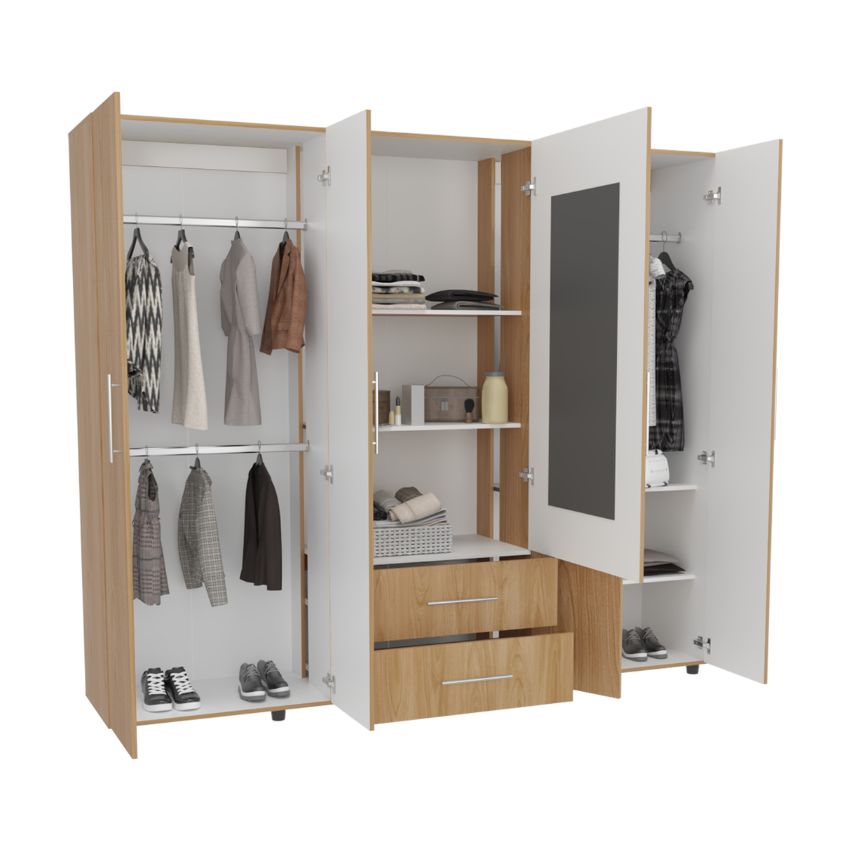 Closet Grayson Fresno Europeo 230x200cm con Dos Cajones con Cinco Puertas y con Espejo - CLOSETS | Bylmo