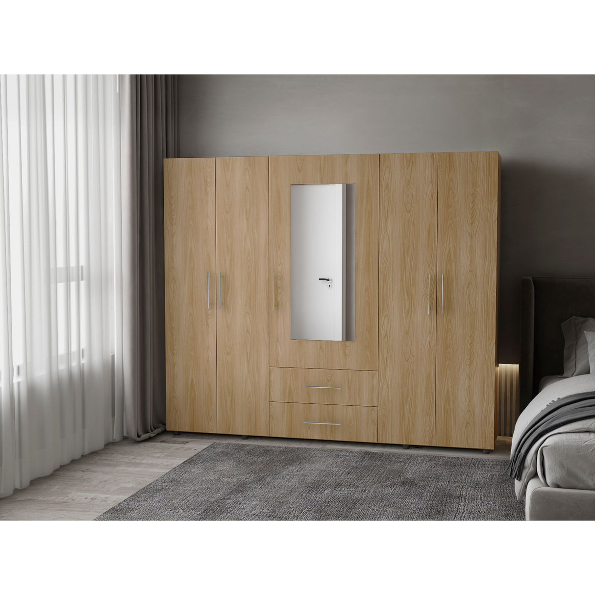 Closet Grayson Fresno Europeo 230x200cm con Dos Cajones con Cinco Puertas y con Espejo - CLOSETS | Bylmo