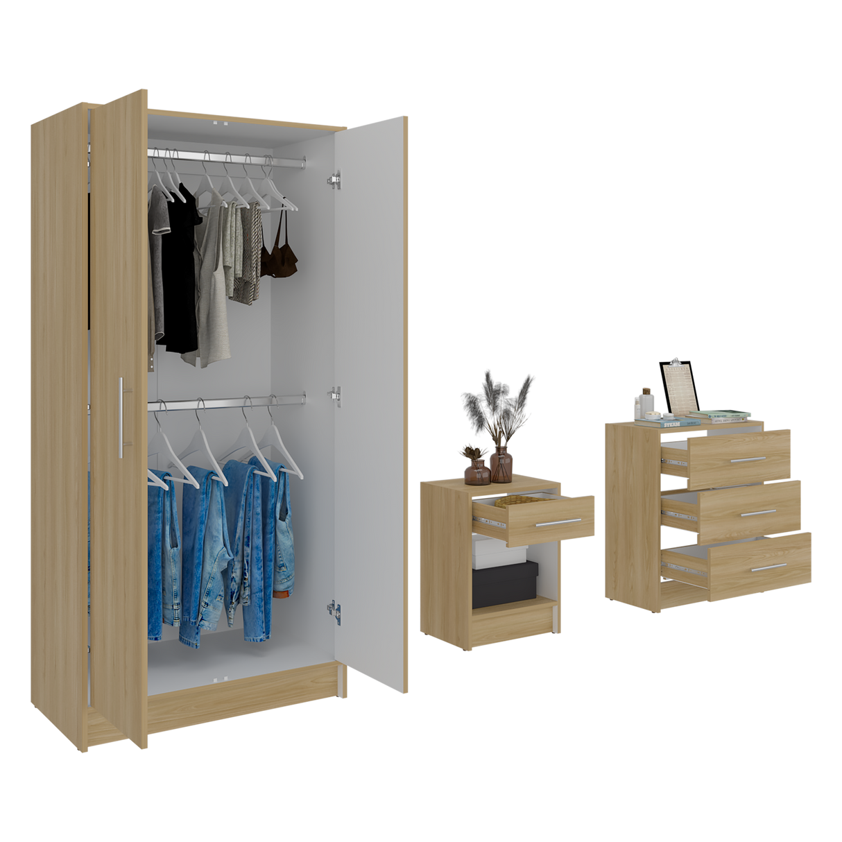 Combo Closet Francis Fresno Europeo Y Blanco 79.4x170.2cm con Cuatro Cajones y con Dos Puertas - CLOSETS | Bylmo