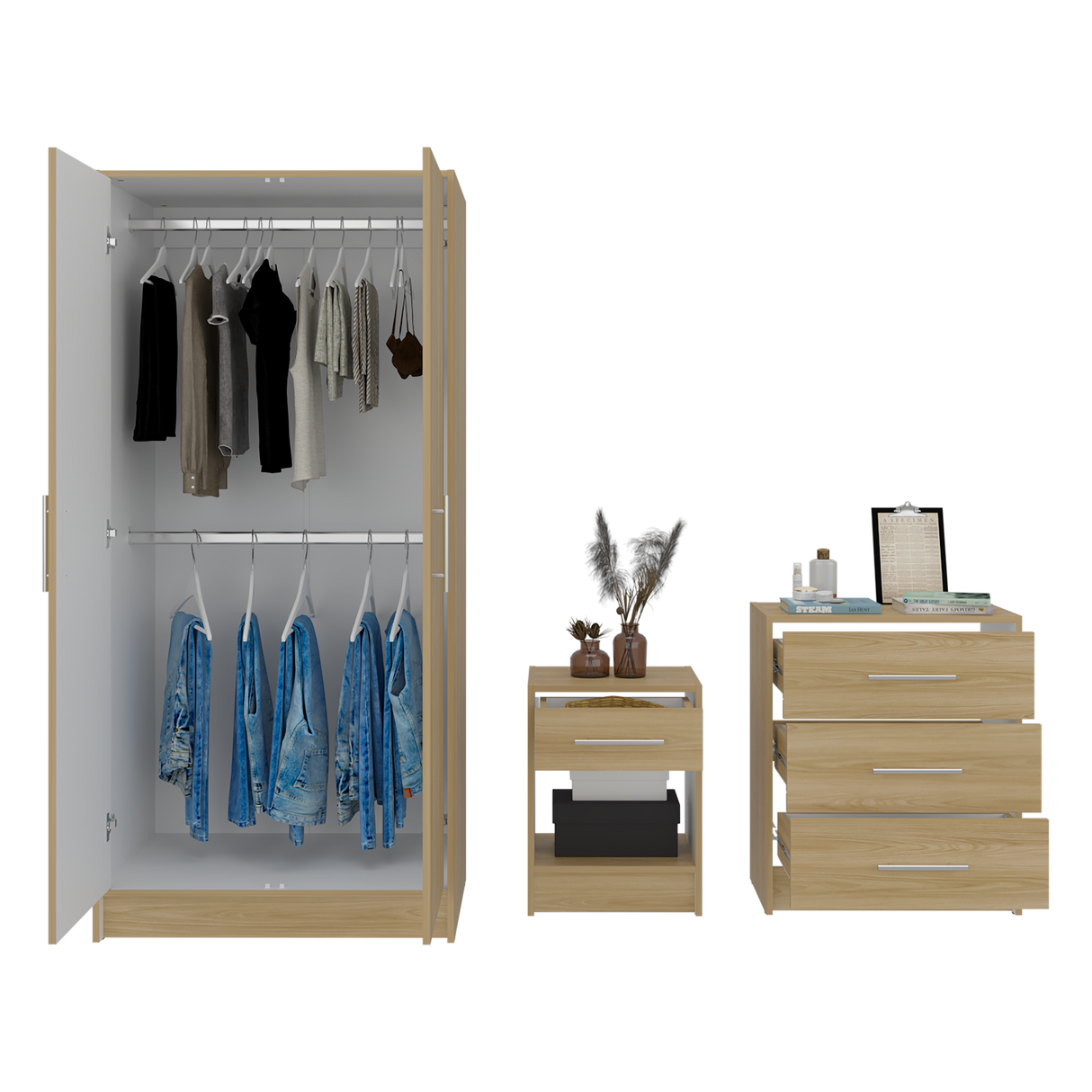 Combo Closet Francis Fresno Europeo Y Blanco 79.4x170.2cm con Cuatro Cajones y con Dos Puertas - CLOSETS | Bylmo