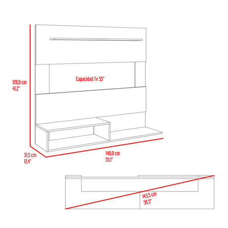 Panel de TV Beijing Fresno Europeo y Blanco 140x120cm Flotante para TV Hastas 55" Pulgadas con Dos Compartimientos y Ranuras para Cable - MUEBLES DE TV | Bylmo
