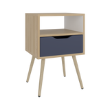 Mesa de Noche Otom Fresno Europeo y Blanco 40x63cm con Un Cajón y Dos Compártimientos - MESAS DE NOCHE | Bylmo