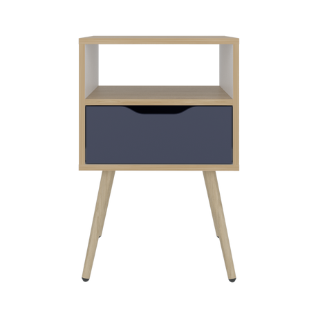 Mesa de Noche Otom Fresno Europeo y Blanco 40x63cm con Un Cajón y Dos Compártimientos - MESAS DE NOCHE | Bylmo