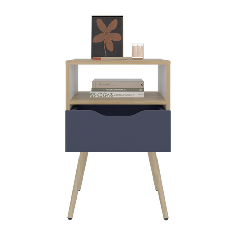 Mesa de Noche Otom Fresno Europeo y Blanco 40x63cm con Un Cajón y Dos Compártimientos - MESAS DE NOCHE | Bylmo