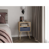 Mesa de Noche Otom Fresno Europeo y Blanco 40x63cm con Un Cajón y Dos Compártimientos - MESAS DE NOCHE | Bylmo