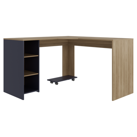 Escritorio En L Baggio Fresno Y Blanco 130x76.5cm Con Entrepaños Y Con Base Para Torre Con Rodachines - ESCRITORIOS | Bylmo