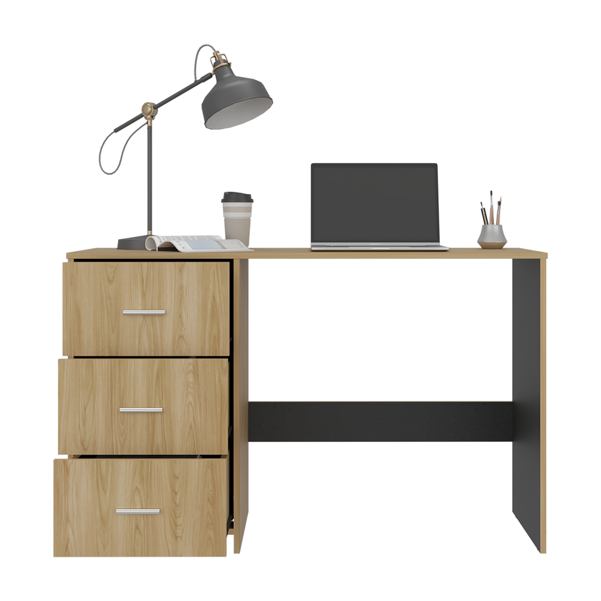 Escritorio Eco Wengue 120.8x76.2cm con Tres Cajones y con Archivador - ESCRITORIOS | Bylmo