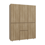 Closet Bea Fresno y Blanco 150x200cm con Dos Cajones con Seis Puertas y con Colgadero de Ropa - CLOSETS | Bylmo