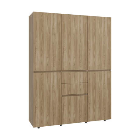 Closet Bea Fresno y Blanco 150x200cm con Dos Cajones con Seis Puertas y con Colgadero de Ropa - CLOSETS | Bylmo