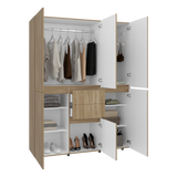 Closet Bea Fresno y Blanco 150x200cm con Dos Cajones con Seis Puertas y con Colgadero de Ropa - CLOSETS | Bylmo