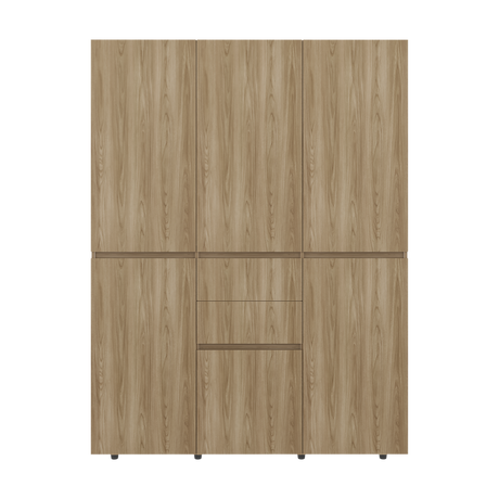 Closet Bea Fresno y Blanco 150x200cm con Dos Cajones con Seis Puertas y con Colgadero de Ropa - CLOSETS | Bylmo