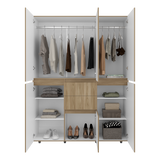 Closet Bea Fresno y Blanco 150x200cm con Dos Cajones con Seis Puertas y con Colgadero de Ropa - CLOSETS | Bylmo