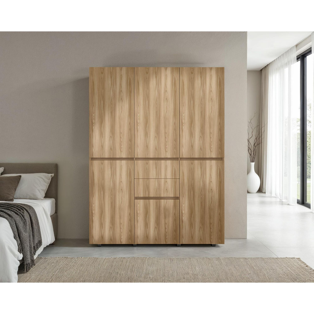Closet Bea Fresno y Blanco 150x200cm con Dos Cajones con Seis Puertas y con Colgadero de Ropa - CLOSETS | Bylmo
