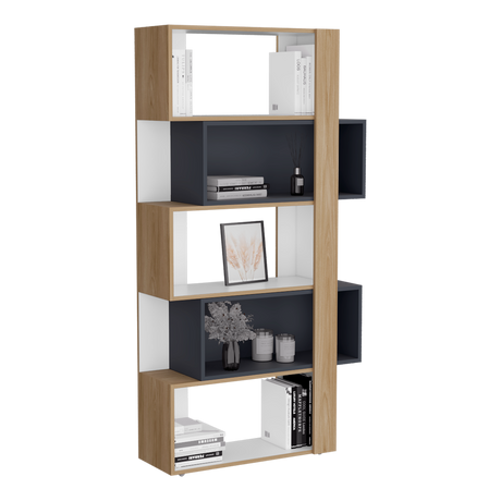 Biblioteca Beijing Fresno y Blanco 70.2x161.5cm Rectangular con Cinco Compartimientos - BIBLIOTECAS Y ESTANTERIAS | Bylmo