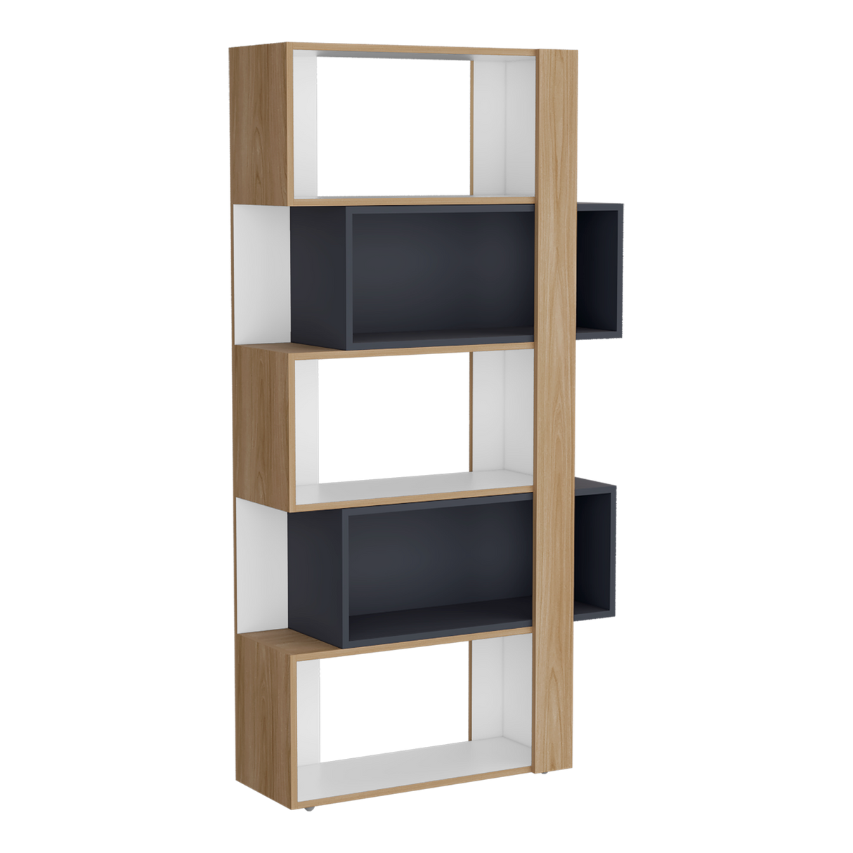 Biblioteca Beijing Fresno y Blanco 70.2x161.5cm Rectangular con Cinco Compartimientos - BIBLIOTECAS Y ESTANTERIAS | Bylmo