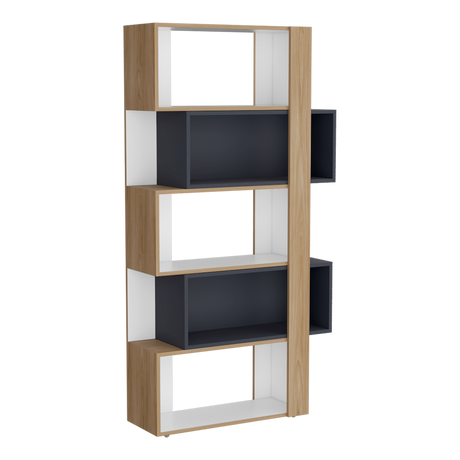 Biblioteca Beijing Fresno y Blanco 70.2x161.5cm Rectangular con Cinco Compartimientos - BIBLIOTECAS Y ESTANTERIAS | Bylmo