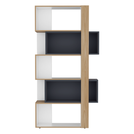 Biblioteca Beijing Fresno y Blanco 70.2x161.5cm Rectangular con Cinco Compartimientos - BIBLIOTECAS Y ESTANTERIAS | Bylmo