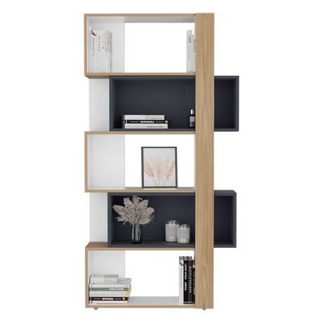 Biblioteca Beijing Fresno y Blanco 70.2x161.5cm Rectangular con Cinco Compartimientos - BIBLIOTECAS Y ESTANTERIAS | Bylmo