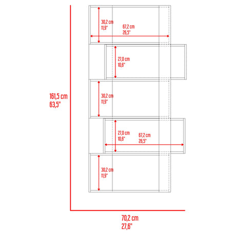 Biblioteca Beijing Fresno y Blanco 70.2x161.5cm Rectangular con Cinco Compartimientos - BIBLIOTECAS Y ESTANTERIAS | Bylmo